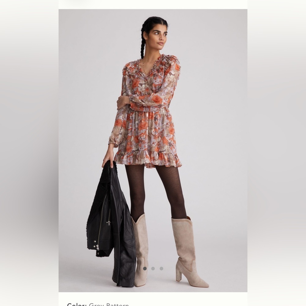 Anthropologie Current Air Ruffled Floral Long Sleeve Mini Dress Women’s Medium